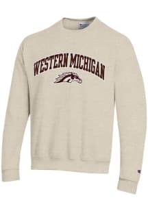 Mens Western Michigan Broncos Oatmeal Champion Arch Mascot Powerblend Crew Sweatshirt