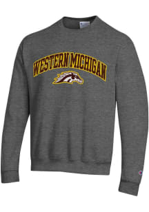 Mens Western Michigan Broncos Grey Champion Arch Mascot Powerblend Crew Sweatshirt