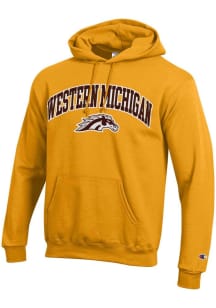 Mens Western Michigan Broncos Gold Champion Arch Mascot Powerblend Hooded Sweatshirt