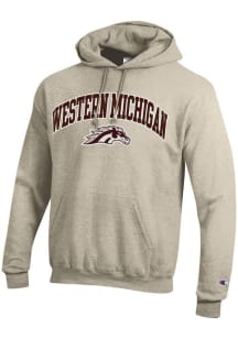 Mens Western Michigan Broncos Oatmeal Champion Arch Mascot Powerblend Hooded Sweatshirt