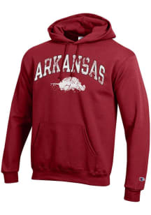 Champion Arkansas Razorbacks Mens Cardinal Arch Vintage Mascot Powerblend Long Sleeve Hoodie