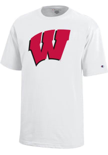 Youth Wisconsin Badgers White Champion Flying W Short Sleeve T-Shirt