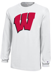 Youth Wisconsin Badgers White Champion Flying W Long Sleeve T-Shirt