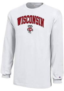 Youth Wisconsin Badgers White Champion Arch Mascot Long Sleeve T-Shirt