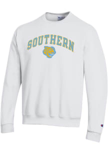 Champion Southern University Jaguars Mens White Arch Primary Logo Long Sleeve Crew Sweatshirt