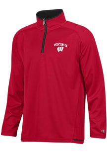 Youth Wisconsin Badgers Red Champion Highlight Long Sleeve Quarter Zip