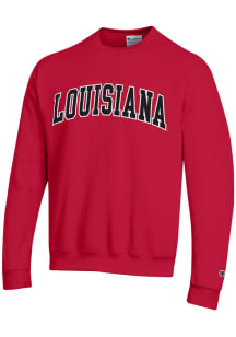 Champion Louisiana Ragin' Cajuns Mens Red Twill Flat Name Long Sleeve Crew Sweatshirt