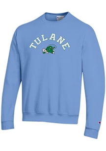 Champion Tulane Green Wave Mens Light Blue Arch Mascot Long Sleeve Crew Sweatshirt