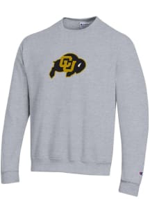 Champion Colorado Buffaloes Mens Grey Twill Primary Logo Long Sleeve Crew Sweatshirt