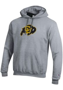 Champion Colorado Buffaloes Mens Grey Twill Primary Logo Long Sleeve Hoodie