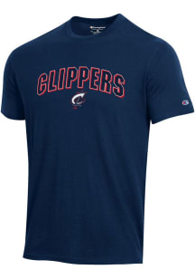 Champion Columbus Clippers Navy Blue Arch Mascot Short Sleeve T Shirt