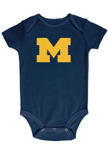 Baby Michigan Wolverines Navy Blue Champion Team Logo Short Sleeve One Piece
