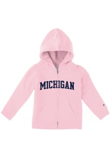 Girls Michigan Wolverines Pink Champion Team Logo Long Sleeve Full Zip Jacket