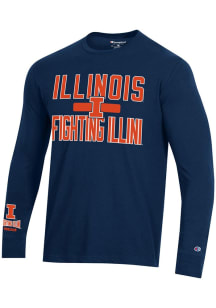 Mens Illinois Fighting Illini Navy Blue Champion Stadium Three Hit Tee