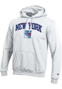 Champion New York Rangers Mens White Arched Mascot Long Sleeve Hoodie
