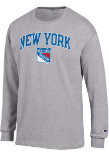 Champion New York Rangers Grey Arched Mascot Long Sleeve T Shirt