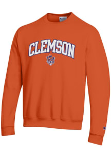 Champion Clemson Tigers Mens Orange Vintage Twill Arch Name Long Sleeve Crew Sweatshirt