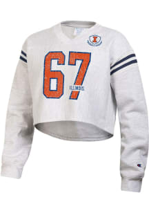 Womens Illinois Fighting Illini Grey Champion Reverse Weave Jersey Crew Sweatshirt