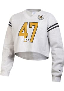 Womens Iowa Hawkeyes Grey Champion Reverse Weave Jersey Crew Sweatshirt