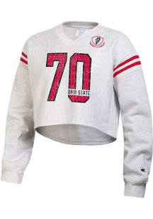 Womens Ohio State Buckeyes Grey Champion Reverse Weave Jersey Crew Sweatshirt