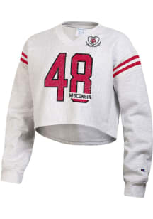 Womens Wisconsin Badgers Grey Champion Reverse Weave Jersey Crew Sweatshirt