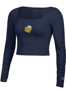 Womens Michigan Wolverines Blue Champion Square LS Tee