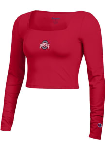 Womens Ohio State Buckeyes Red Champion Square LS Tee