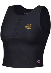 Womens Iowa Hawkeyes Black Champion Ottoman Henley Tank Top