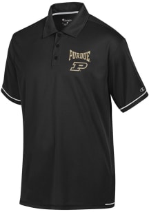 Mens Purdue Boilermakers Black Champion Stadium Higlight Short Sleeve Polo Shirt