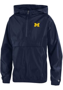 Youth Michigan Wolverines Navy Blue Champion Primary Logo Long Sleeve Full Zip Jacket