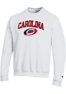 Champion Carolina Hurricanes Mens White Arched Mascot Long Sleeve Crew Sweatshirt