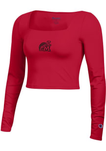 Womens Maryland Terrapins Red Champion Square LS Tee
