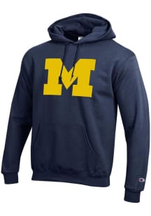 Mens Michigan Wolverines Blue Champion Primary Team Logo Powerblend Twill Hooded Sweatshirt