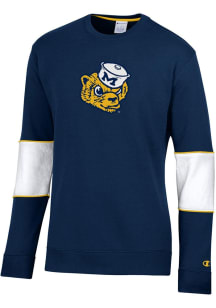 Mens Michigan Wolverines Blue Champion Super Fan Colorblocked Primary Logo Crew Sweatshirt