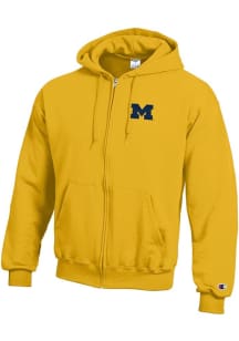 Mens Michigan Wolverines Yellow Champion Primary Team Logo Powerblend Long Sleeve Full Zip Jacke..