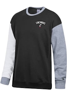 Mens Cincinnati Bearcats Black Champion Superfan Colorblock Crew Sweatshirt