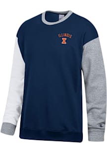 Champion Illinois Fighting Illini Mens Navy Blue Superfan Colorblock Long Sleeve Crew Sweatshirt