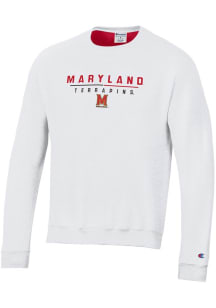 Mens Maryland Terrapins White Champion Stadium Small Team Name Crew Sweatshirt