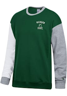 Champion Michigan State Spartans Mens Green Superfan Colorblock Long Sleeve Crew Sweatshirt