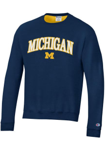 Mens Michigan Wolverines Blue Champion Stadium Arch Mascot Crew Sweatshirt