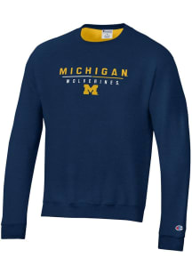 Mens Michigan Wolverines Blue Champion Stadium Small Team Name Crew Sweatshirt