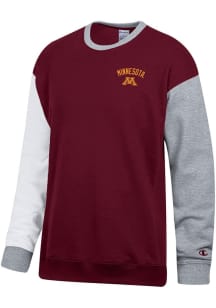 Mens Minnesota Golden Gophers Maroon Champion Superfan Colorblock Crew Sweatshirt
