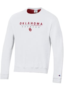 Champion Oklahoma Sooners Mens White Stadium Small Team Name Long Sleeve Crew Sweatshirt