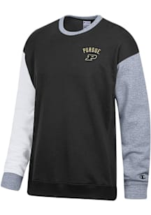 Champion Purdue Boilermakers Mens Black Superfan Colorblock Long Sleeve Crew Sweatshirt