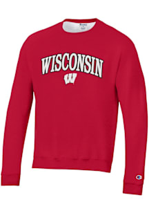 Mens Wisconsin Badgers Red Champion Stadium Arch Mascot Crew Sweatshirt