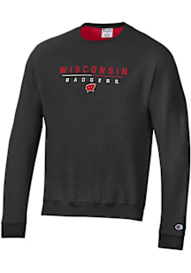 Champion Wisconsin Badgers Mens Black Stadium Small Team Name Long Sleeve Crew Sweatshirt