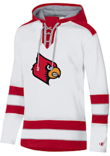 Champion Louisville Cardinals Mens White Superfan Hockey Long Sleeve Hoodie