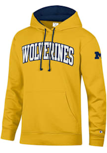 Champion Michigan Wolverines Mens Yellow Stadium Sleeve Hit Long Sleeve Hoodie