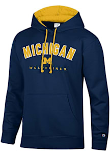 Champion Michigan Wolverines Mens Blue Stadium Number One Long Sleeve Hoodie