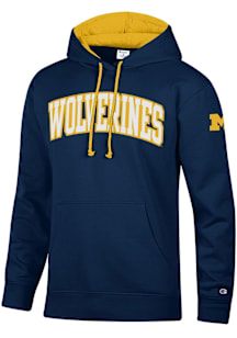 Champion Michigan Wolverines Mens Blue Stadium Sleeve Hit Long Sleeve Hoodie